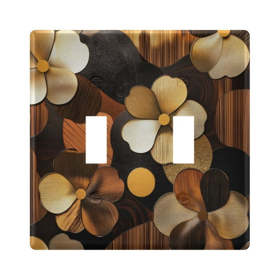 Yayeee Toggle Light Switch Wall Plate 2-Gang 4.56"x4.48" Decorative Outlet Cover, Gold Flower