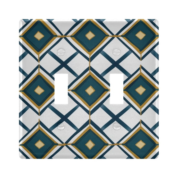 Yayeee Toggle Light Switch Wall Plate 2-Gang 4.56"x4.48" Decorative Outlet Cover, Gold Geometric Pattern