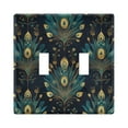 thumbnail image 1 of Yayeee Toggle Light Switch Wall Plate 2-Gang 4.56"x4.48" Decorative Outlet Cover, Gold Peacock Pattern, 1 of 7