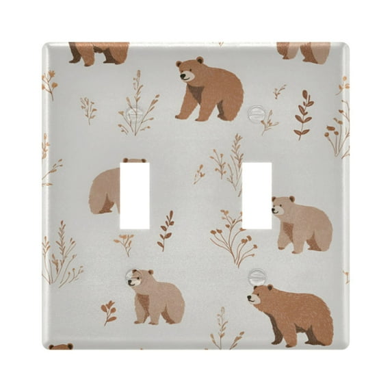 Yayeee Toggle Light Switch Wall Plate 2-Gang 4.56"x4.48" Decorative Outlet Cover, Gray Bears