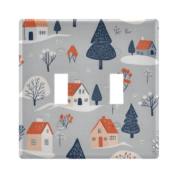 Yayeee Toggle Light Switch Wall Plate 2-Gang 4.56"x4.48" Decorative Outlet Cover, Gray Cartoon Houses