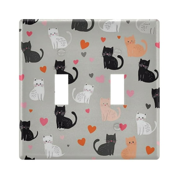 Yayeee Toggle Light Switch Wall Plate 2-Gang 4.56"x4.48" Decorative Outlet Cover, Gray Cartoon Pattern