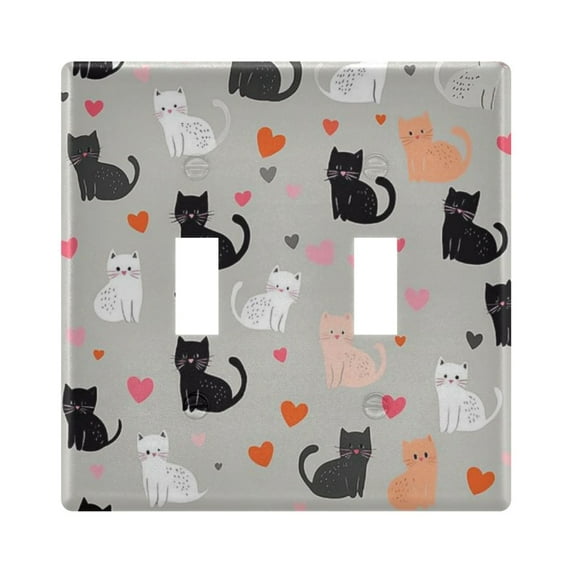 Yayeee Toggle Light Switch Wall Plate 2-Gang 4.56"x4.48" Decorative Outlet Cover, Gray Cartoon Pattern
