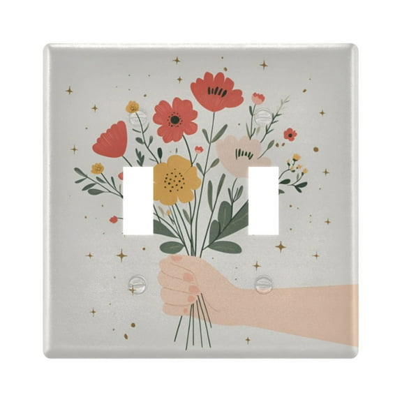 Yayeee Toggle Light Switch Wall Plate 2-Gang 4.56"x4.48" Decorative Outlet Cover, Gray Cute Flower