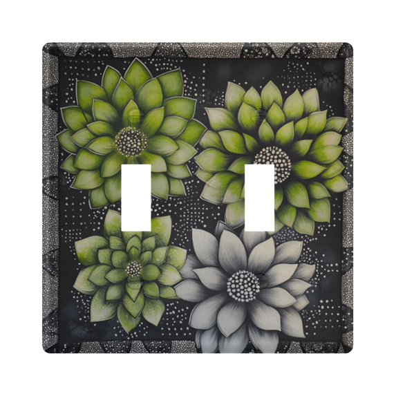 Yayeee Toggle Light Switch Wall Plate 2-Gang 4.56"x4.48" Decorative Outlet Cover, Gray Floral