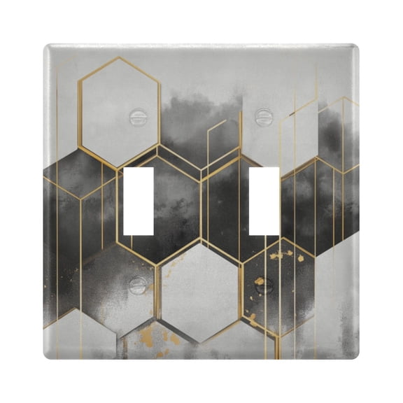 Yayeee Toggle Light Switch Wall Plate 2-Gang 4.56"x4.48" Decorative Outlet Cover, Gray Hexagons