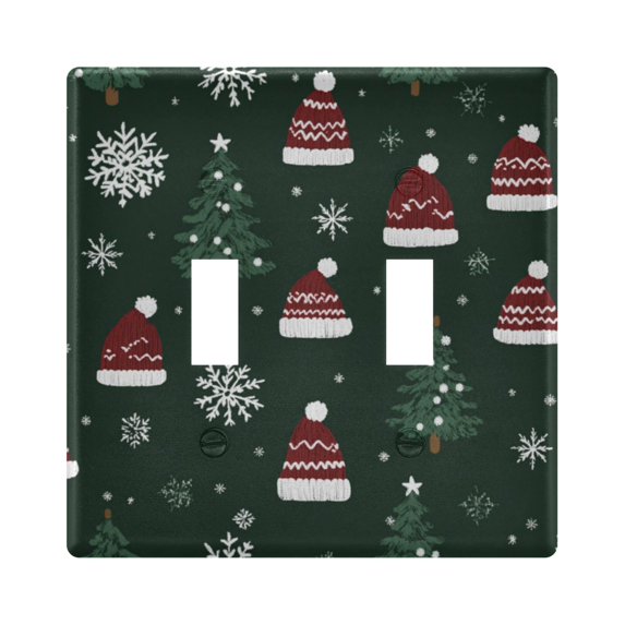 Yayeee Toggle Light Switch Wall Plate 2-Gang 4.56"x4.48" Decorative Outlet Cover, Green Christmas Hats