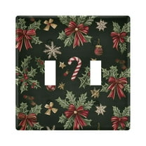 Yayeee Toggle Light Switch Wall Plate 2-Gang 4.56"x4.48" Decorative Outlet Cover, Green Christmas Holly