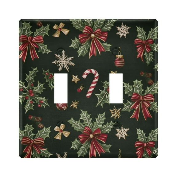 Yayeee Toggle Light Switch Wall Plate 2-Gang 4.56"x4.48" Decorative Outlet Cover, Green Christmas Holly