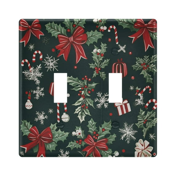 Yayeee Toggle Light Switch Wall Plate 2-Gang 4.56"x4.48" Decorative Outlet Cover, Green Christmas