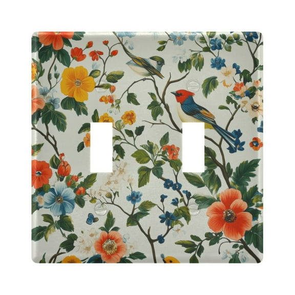 Yayeee Toggle Light Switch Wall Plate 2-Gang 4.56"x4.48" Decorative Outlet Cover, Green Floral Pattern