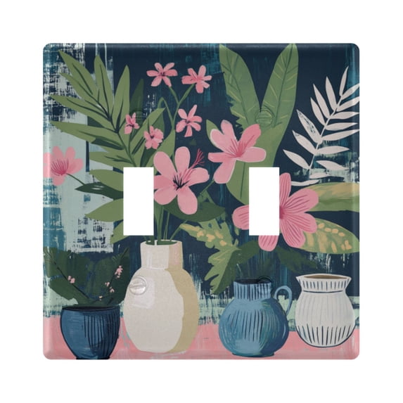 Yayeee Toggle Light Switch Wall Plate 2-Gang 4.56"x4.48" Decorative Outlet Cover, Green Floral