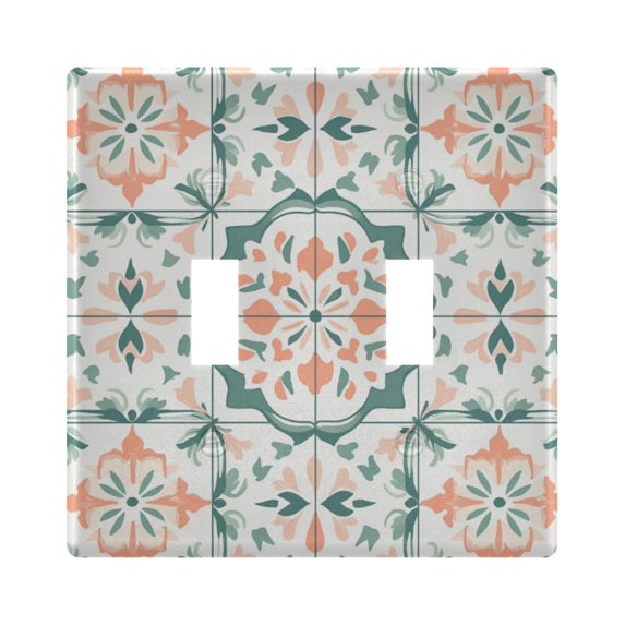 Yayeee Toggle Light Switch Wall Plate 2-Gang 4.56"x4.48" Decorative Outlet Cover, Green Geometric Pattern