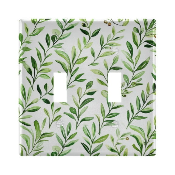 Yayeee Toggle Light Switch Wall Plate 2-Gang 4.56"x4.48" Decorative Outlet Cover, Green Leafy Pattern