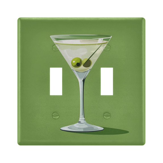 Yayeee Toggle Light Switch Wall Plate 2-Gang 4.56"x4.48" Decorative Outlet Cover, Green Martini Glass