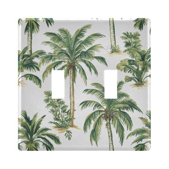 Yayeee Toggle Light Switch Wall Plate 2-Gang 4.56"x4.48" Decorative Outlet Cover, Green Palm Trees Pattern