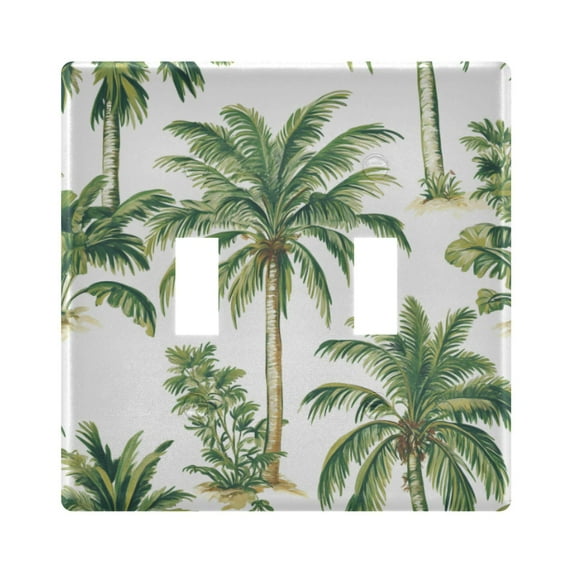 Yayeee Toggle Light Switch Wall Plate 2-Gang 4.56"x4.48" Decorative Outlet Cover, Green Palm Trees Pattern