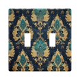thumbnail image 1 of Yayeee Toggle Light Switch Wall Plate 2-Gang 4.56"x4.48" Decorative Outlet Cover, Green Peacock Pattern, 1 of 7