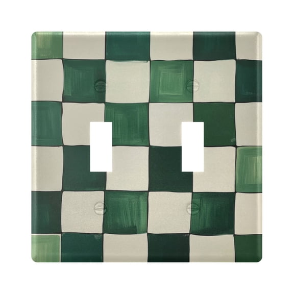 Yayeee Toggle Light Switch Wall Plate 2-Gang 4.56"x4.48" Decorative Outlet Cover, Green and White Plaid Pattern