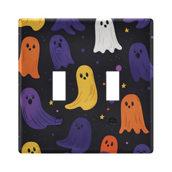 Yayeee Toggle Light Switch Wall Plate 2-Gang 4.56"x4.48" Decorative Outlet Cover, Halloween Colorful Ghosts