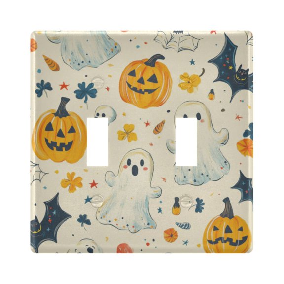 Yayeee Toggle Light Switch Wall Plate 2-Gang 4.56"x4.48" Decorative Outlet Cover, Halloween Cute Ghosts