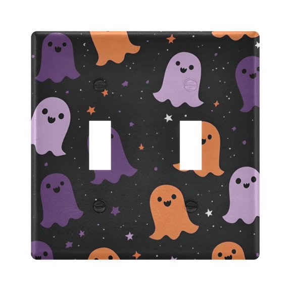 Yayeee Toggle Light Switch Wall Plate 2-Gang 4.56"x4.48" Decorative Outlet Cover, Halloween Orange Ghosts