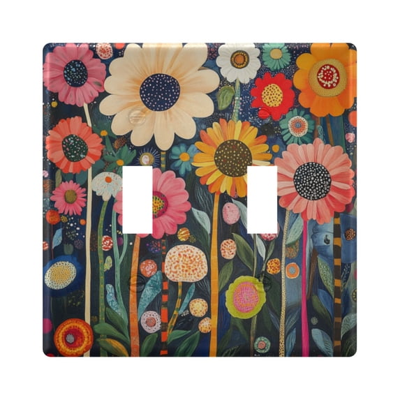 Yayeee Toggle Light Switch Wall Plate 2-Gang 4.56"x4.48" Decorative Outlet Cover, Large Colorful Flowers