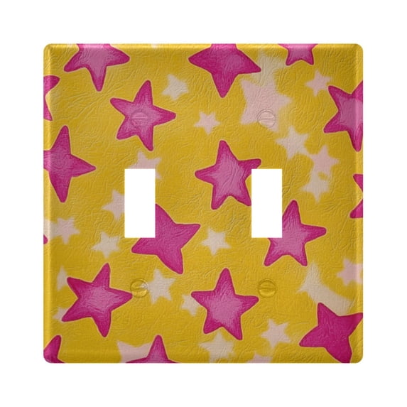 Yayeee Toggle Light Switch Wall Plate 2-Gang 4.56"x4.48" Decorative Outlet Cover, Large Pink Stars