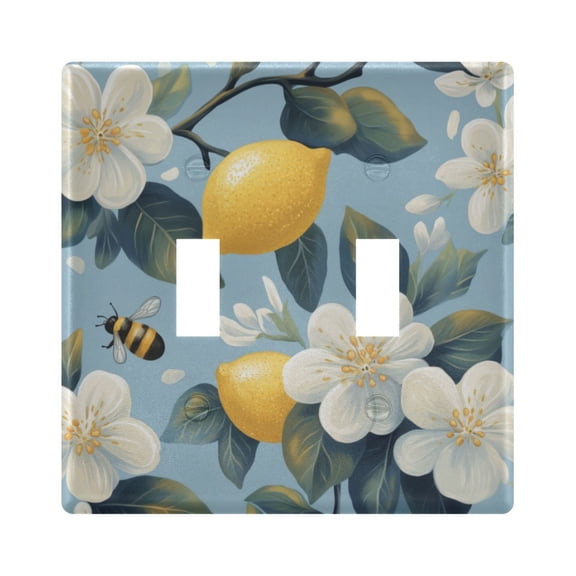 Yayeee Toggle Light Switch Wall Plate 2-Gang 4.56"x4.48" Decorative Outlet Cover, Lemon Pattern