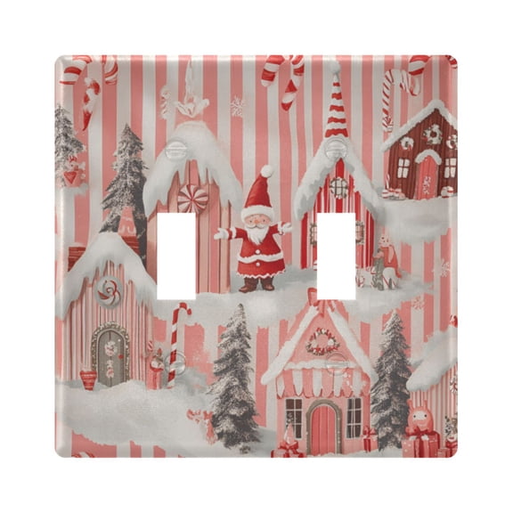 Yayeee Toggle Light Switch Wall Plate 2-Gang 4.56"x4.48" Decorative Outlet Cover, Light Pink Gingerbread Houses
