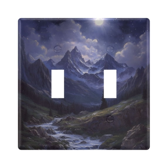 Yayeee Toggle Light Switch Wall Plate 2-Gang 4.56"x4.48" Decorative Outlet Cover, Moonlight Mountain