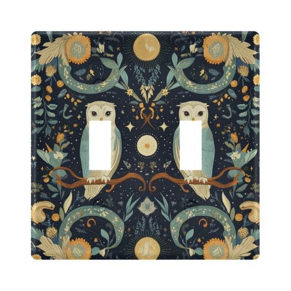 Yayeee Toggle Light Switch Wall Plate 2-Gang 4.56"x4.48" Decorative Outlet Cover, Mystical Owls Pattern