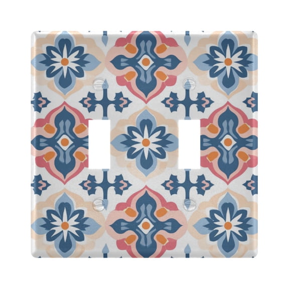 Yayeee Toggle Light Switch Wall Plate 2-Gang 4.56"x4.48" Decorative Outlet Cover, Navy Blossom Mosaic