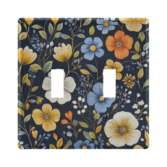 Yayeee Toggle Light Switch Wall Plate 2-Gang 4.56"x4.48" Decorative Outlet Cover, Navy Floral Pattern