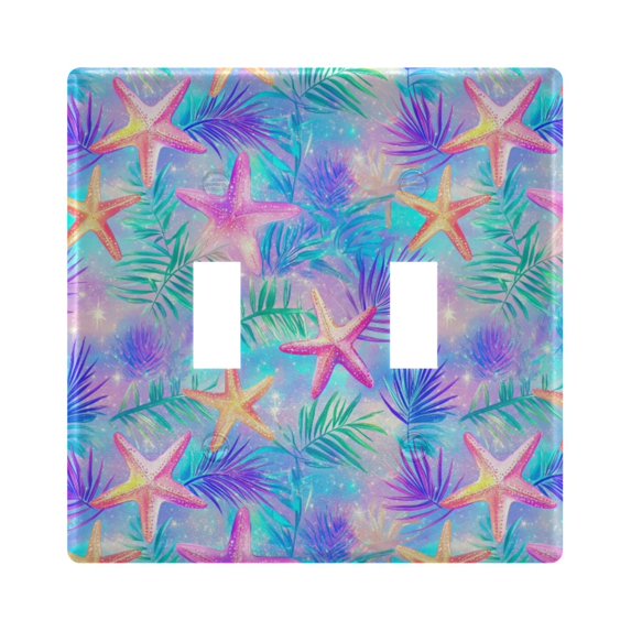 Yayeee Toggle Light Switch Wall Plate 2-Gang 4.56"x4.48" Decorative Outlet Cover, Neon Starfish Pattern
