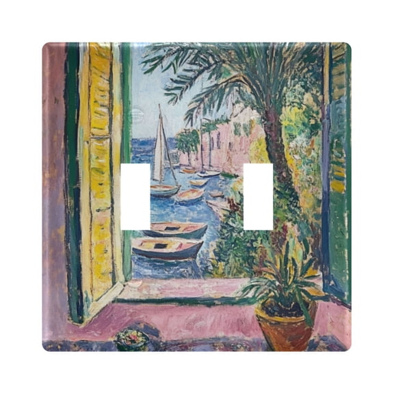 Yayeee Toggle Light Switch Wall Plate 2-Gang 4.56"x4.48" Decorative Outlet Cover, Ocean Boat