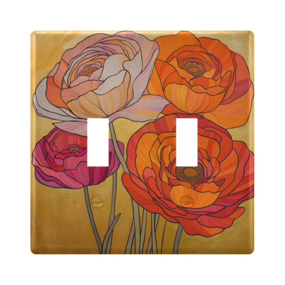 Yayeee Toggle Light Switch Wall Plate 2-Gang 4.56"x4.48" Decorative Outlet Cover, Orange Abstract Floral