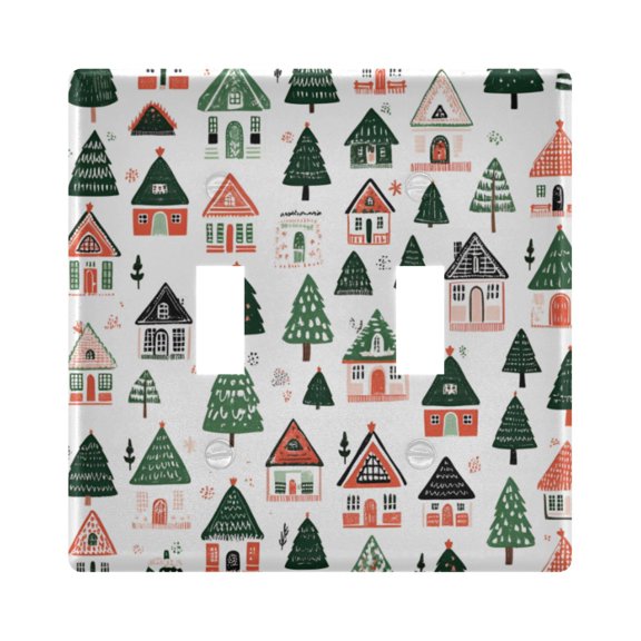 Yayeee Toggle Light Switch Wall Plate 2-Gang 4.56"x4.48" Decorative Outlet Cover, Orange Christmas House