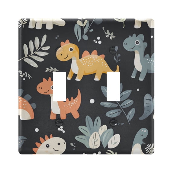 Yayeee Toggle Light Switch Wall Plate 2-Gang 4.56"x4.48" Decorative Outlet Cover, Orange Dinosaur