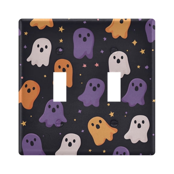 Yayeee Toggle Light Switch Wall Plate 2-Gang 4.56"x4.48" Decorative Outlet Cover, Orange Halloween Ghosts