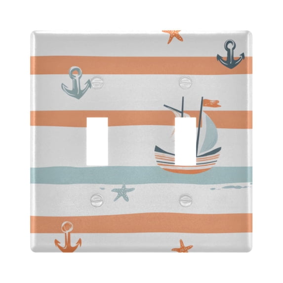 Yayeee Toggle Light Switch Wall Plate 2-Gang 4.56"x4.48" Decorative Outlet Cover, Orange Nautical Pattern