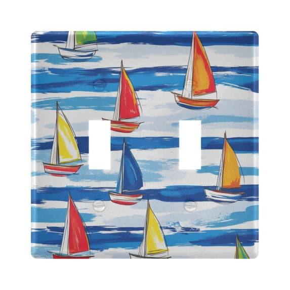 Yayeee Toggle Light Switch Wall Plate 2-Gang 4.56"x4.48" Decorative Outlet Cover, Orange Sailboats