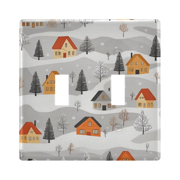 Yayeee Toggle Light Switch Wall Plate 2-Gang 4.56"x4.48" Decorative Outlet Cover, Orange Snow Houses