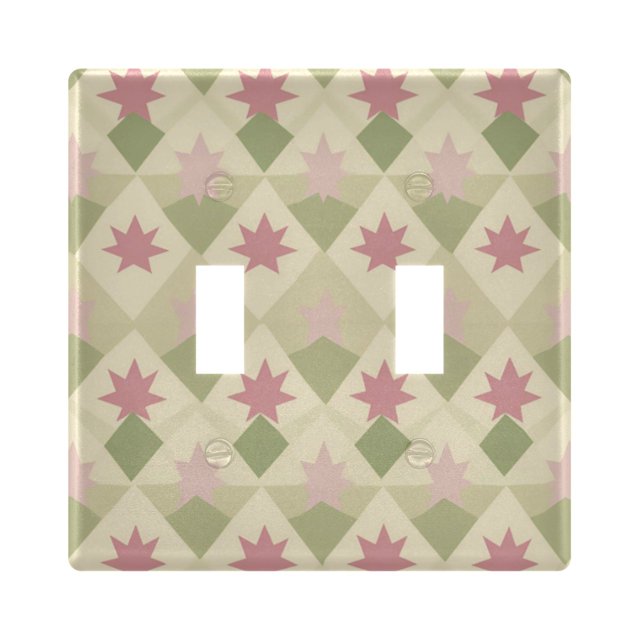Yayeee Toggle Light Switch Wall Plate 2-Gang 4.56"x4.48" Decorative Outlet Cover, Pastel Green Geometric