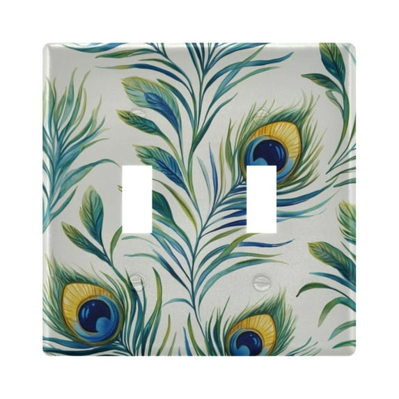 Yayeee Toggle Light Switch Wall Plate 2-Gang 4.56"x4.48" Decorative Outlet Cover, Peacock Feather