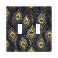 thumbnail image 1 of Yayeee Toggle Light Switch Wall Plate 2-Gang 4.56"x4.48" Decorative Outlet Cover, Peacock Feathers Pattern, 1 of 7