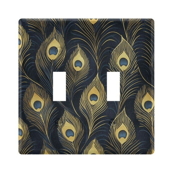 Yayeee Toggle Light Switch Wall Plate 2-Gang 4.56"x4.48" Decorative Outlet Cover, Peacock Feathers Pattern