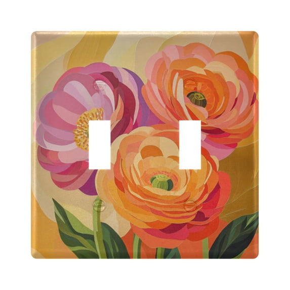 Yayeee Toggle Light Switch Wall Plate 2-Gang 4.56"x4.48" Decorative Outlet Cover, Pink Abstract Floral