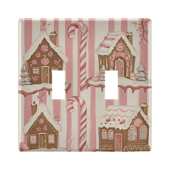 Yayeee Toggle Light Switch Wall Plate 2-Gang 4.56"x4.48" Decorative Outlet Cover, Pink Candy House