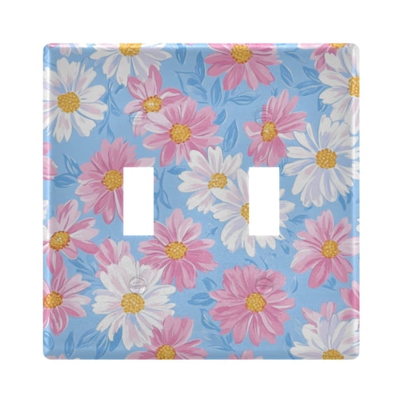 Yayeee Toggle Light Switch Wall Plate 2-Gang 4.56"x4.48" Decorative Outlet Cover, Pink Daisy